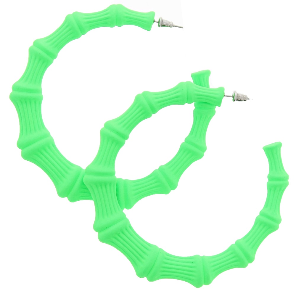 Zac's Alter Ego - Neon Green Bamboo Design Plastic Hoop Earrings - Green